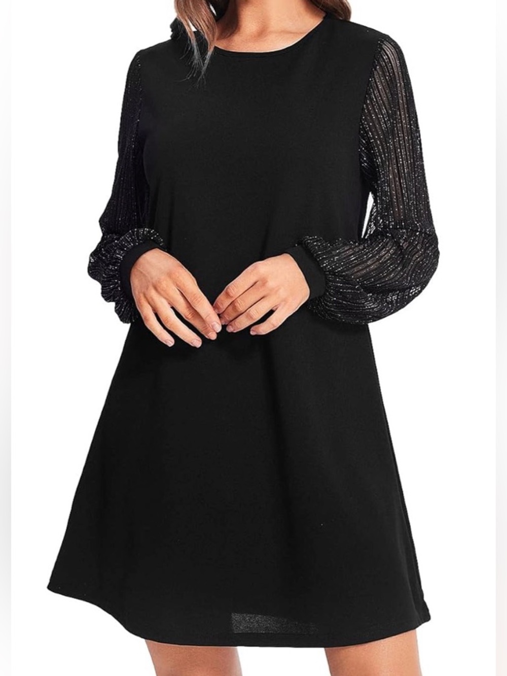 SweatyRocks A-Line Mini Dress w Long Sheer Sleeves Women’s M Medium Black